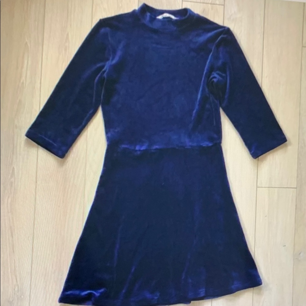 Velvet Long Sleeve Dress in Deep Blue